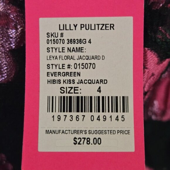 Lilly Pulitzer NWT Leya Floral Jaquard Dress Evergreen Hibis Kiss Jaquard Size 4 - Picture 8 of 14